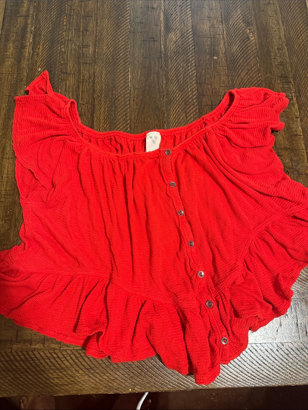 We The Free Bright Red Ruffle Button-Front Blouse